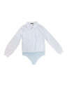 Allegra K レディース ピーターペンカラー ボタンアップ 長袖 ビジネス ワークシャツ ブラウス ライトブルー XL