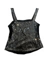Allegra K レディース スパンコール タンクトップ キラキラ グリッター ノースリーブ キャミソール コルセット トップ ブラック XL