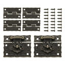 uxcell 2個のレトロなブロンズ合金のラッチロックと4個の彫刻入りヒンジ 51 x 44mmのラッチバックルとパターンヒンジ 24個のネジ付き 装飾用キャビ...