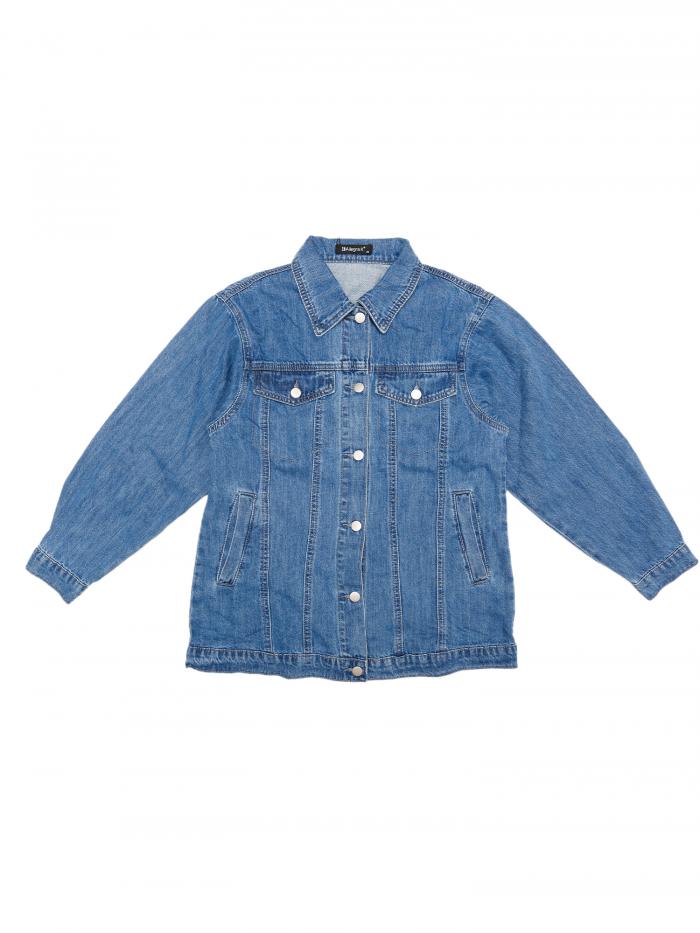 Allegra K レディース ロングデニムジャケット オーバーサイズ 長袖 ポケット付き ジーンズジャケット ブルー L