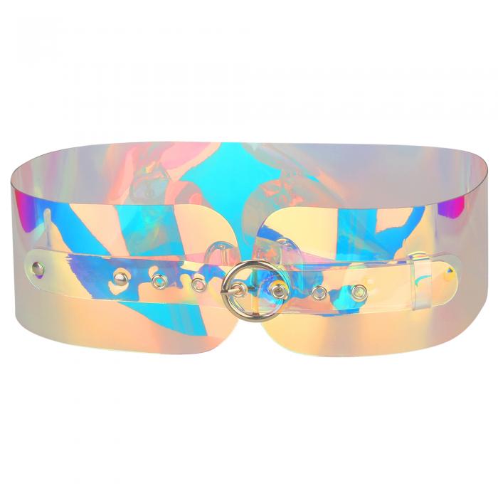 Elerevyo Women Clear Waist Belts, Wide Transparent Round Buckle PVC Waistband Belt for Dress Colorful 70-75cm/27.56-29.53"