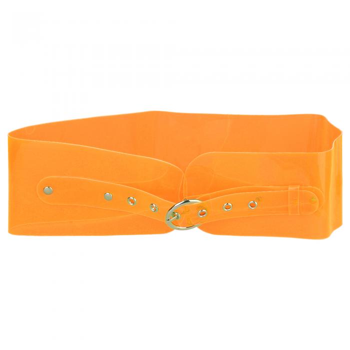 Elerevyo Women Clear Waist Belts, Wide Transparent Round Buckle PVC Waistband Belt for Dress Orange 70-75cm/27.56-29.53"