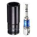 uxcell 1/2" ドライブ 24mm 6点 ディープインパクトソケット 3"長さ 1/2"~1/4" 六角シャンクアダプター付き 電気メッキ CR-Vスチールソケットアダプターアクセサリーセットキット 六角ボルトナット用