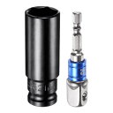 uxcell 1/2" ドライブ 21mm 6点 ディープインパクトソケット 3"長さ 1/2"~1/4" 六角シャンクアダプター付き 電気メッキ CR-Vスチールソケットアダプターアクセサリーセットキット 六角ボルトナット用