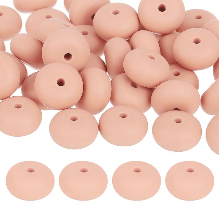 uxcell 50個 14mm シリコンレンズ豆ビーズ ゴムアバカスフォーカルビーズ ルーズバルクビーズ DIY キーチェーンペンブレスレット宝石作り用 (ダークピンク)