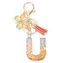 uxcell イニシャルレターキーチェーン かわいいタッセルバタフライキーチェーンアルファベットUレター装飾女性用キーパースハンドバッグバックパック(オレンジ/シルバー 1個入り)