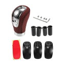 INFINAUTO 5 6速マニュアルトランスミッション車用ギアシフトノブ4つのアダプター付きパンチングフェイクレザーレッド ブラック