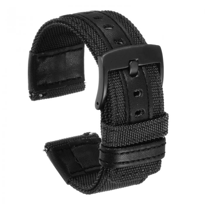 uxcell ナイロンウォッチバンド24mm クイックリリース キャンバスウォッチストラップ 黒ステンレススチールバックル メンズ レディース用 黒