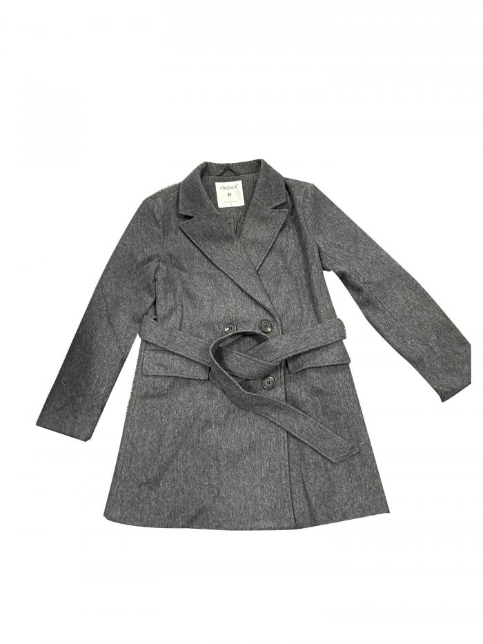 Allegra K トレンチコート ピーコート アウター ダブルブレスト ベルト付き ポケット レディース ダークグレー XL