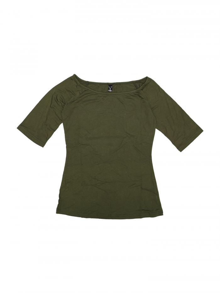 Allegra K 無地 tシャツ 5分丈 五分袖tシャツ トップス クリスマス ストレッチ スリム シンプル レディース アーミーグリーン M