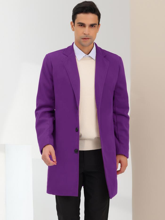 Lars Amadeus ロングピーコート オーバーコート トレンチコート ノッチラペル シングルブレスト クラシック メンズ パープル S