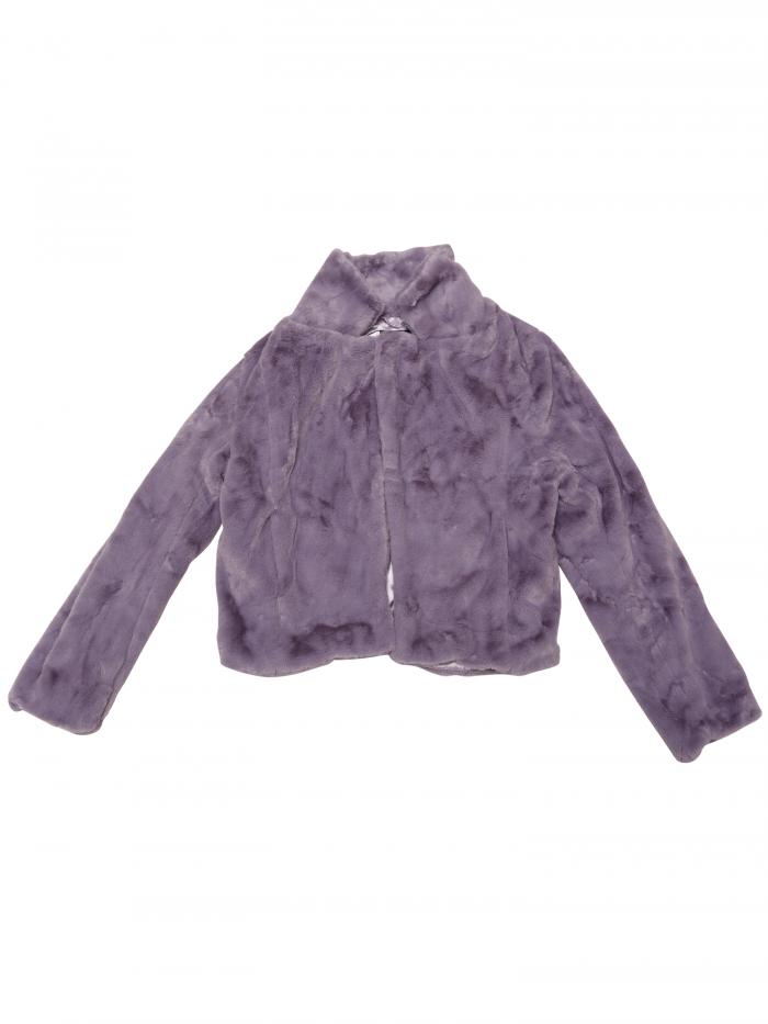 Allegra K ファーコート ジャケット ショートコート フェイクファー ゆったり 冬 レディース グレーパープル L