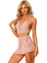 Allegra K ビキニ セット かぎ針編みニット セット 2ピース キャミ トップス ミニ スカート レディース ピンク XL