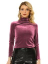 Allegra K 長袖シャツ ベーシックブラウス トップス モックネック 伸縮性 ベルベット タートルネック レディース ピンクパープル XS