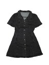 Allegra K デニムワンピース ドレス ターンダウンカラー 縦型ポケット レディース ブラックグレー M
