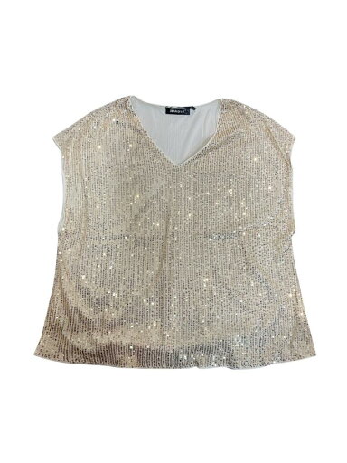 Allegra K レディース スパンコール トップス 半袖 Vネック パーティー メタリック トップ ライトゴールド L Allegra K レディース スパンコール トップス 半袖 Vネック パーティー メタリック トップ ライトゴールド L