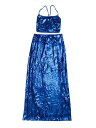 Allegra K レディース スパンコール スパゲッティ ストラップ クロップトップ ハイウエスト スプリット マキシスカート セット 2点セット ロイヤルブルー L