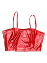 Allegra K キャミトップ ノースリーブ スパゲッティストラップ タンクトップ 光沢 メタリック クロップ レディース レッド S