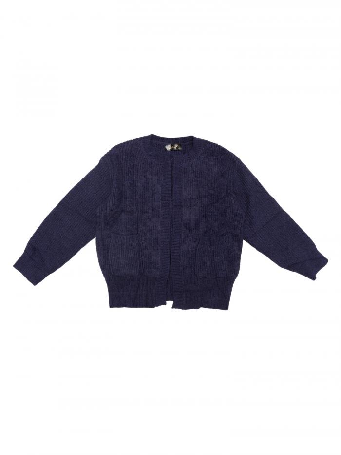 Seta T レディース セーター カーディガン オープンフロント 長袖 ニット カジュアル カーディガン ポケット付き ネイビーブルー L