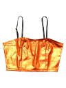Allegra K キャミトップ ノースリーブ スパゲッティストラップ タンクトップ 光沢 メタリック クロップ レディース オレンジ L