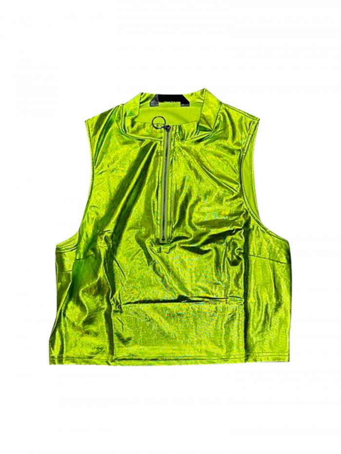 Allegra K ノースリーブトップス キャミソール 光沢タンクトップ スリム クロップ ホログラフィック レディース ライトグリーン XL(4)