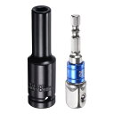 uxcell 1/2" ドライブ 8mm 6点 ディープインパクトソケット 3"長さ 1/2"~1/4" 六角シャンクアダプター付き 電気メッキ CR-Vスチールソケットアダプターアクセサリーセットキット 六角ボルトナット用