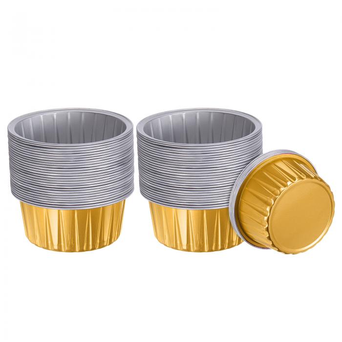 uxcell 金色カップケーキカップ 100個入りのアルミホイル5オンス標準カップケーキライナー デザート使い捨てカップケーキ焼型 誕生日パーティー用品 結婚式の装飾用