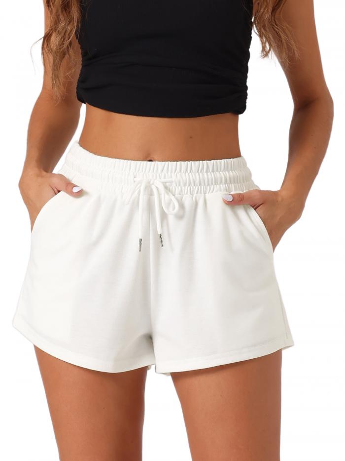 cheibear レディース ソフトパジャマ ボトム ストレッチ ドローストリング ポケット付き スリープウェア ラウンジ ショーツ ホワイト S