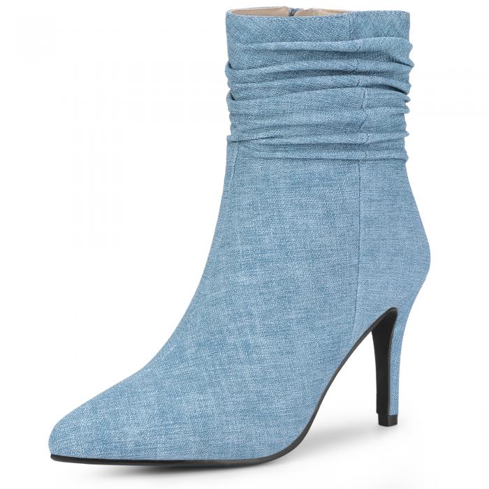 Perphy ポインテッドトゥ スラウチド スティレットヒール アンクルブーツ レディース 青 25.5cm