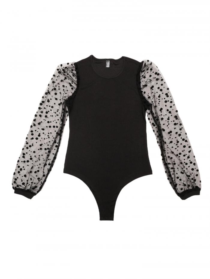 Allegra K レディース 長袖 ボディスーツ クラブウェア メッシュスリーブ ジャンプスーツ ロンパース トップス ブラック S