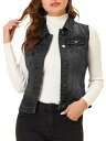 Allegra K デニムベスト ノースリーブ 袖なし 胸ポケット シングルブレスト カジュアル レディース ブラック 2XL