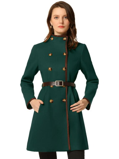 Allegra K ロングコート ジャケット ダブルブレスト スタンドカラー ウィンター ベルト レディース ダークグリーン M Allegra K ロングコート ジャケット ダブルブレスト スタンドカラー ウィンター ベルト レディース ダークグリーン M