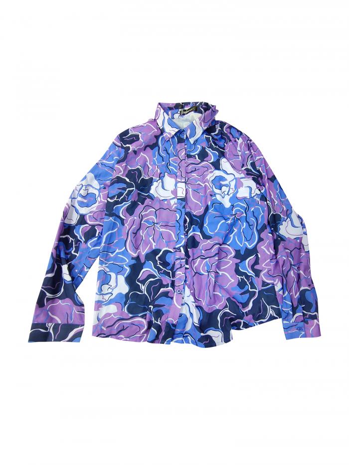 Allegra K 花柄シャツ ブラウス 長袖 おしゃれ ボタンダウン 通勤 オフィス カジュアル レディース パープル XL