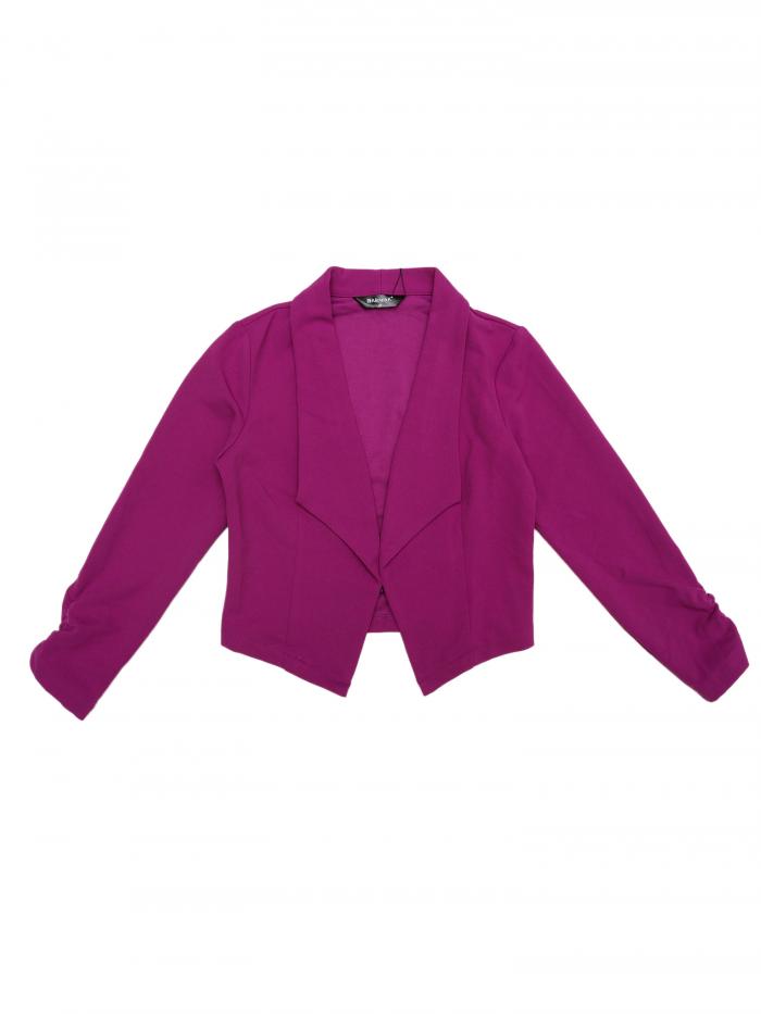 Allegra K ショート ジャケット クロップド ブレザー 前開き オフィス 事務服 無地 レディース パープル XS