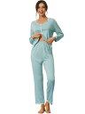 cheibear パジャマ セット パジャマ 長袖 プルオーバー トップス ロングパンツ ラウンジ 部屋着 レディース ライトブルー S