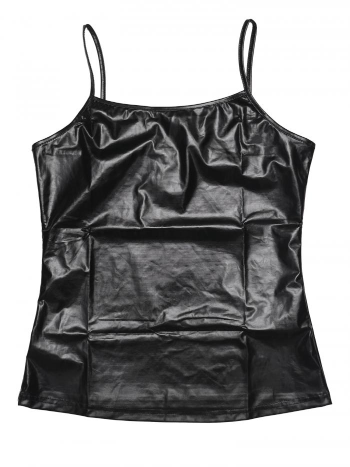 Allegra K キャミソール タンクトップ 光沢 ベスト ノースリーブ ダンス 衣装 パーティー メタリック シャツ レディース 黒 L