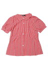 Allegra K チェックブラウス 丸襟 ボタンダウンシャツ パフ半袖 ギンガムトップス レディース レッド XL