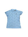 Allegra K ブラウス シースルー 総レース 立て襟 半袖 シャツ オフィス トップス 着痩せ エレガント ゴージャス レディース ライトブルー XS