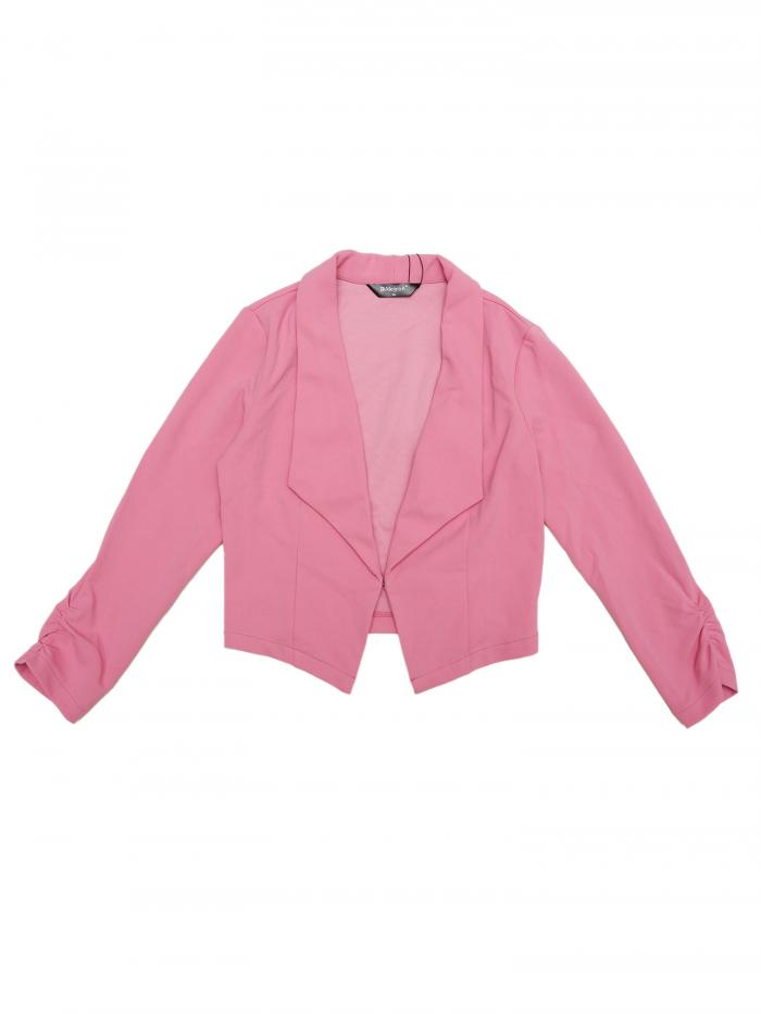 Allegra K ショート ジャケット クロップド ブレザー 前開き オフィス 事務服 無地 レディース ホットピンク XL