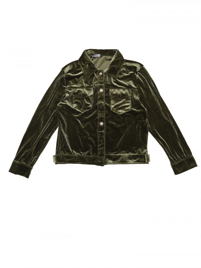 Allegra K レディース コーデュロイ ジャケット ボタンアップ 長袖 クロップジャケット アーミーグリーン XS