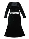 Allegra K レディース ベルベットドレス スクエアネック 長袖 マーメイド ボディコン ミディドレス ブラック L(4)