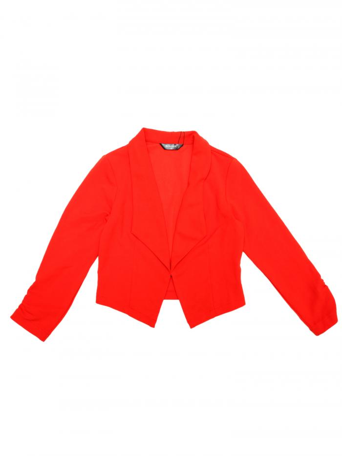 Allegra K ショート ジャケット クロップド ブレザー 前開き オフィス 事務服 無地 レディース オレンジ S