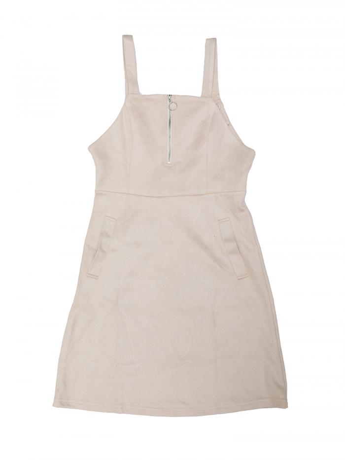 Allegra K ミニドレス オーバーオールワンピース フェイクスエード ジッパーフロント エレガント ピナフォア レディース ベージュ XS(4)