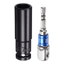 uxcell 1/2" ドライブ 17mm 6点 ディープインパクトソケット 3"長さ 1/2"~1/4" 六角シャンクアダプター付き 電気メッキ CR-Vスチールソケットアダプターアクセサリーセットキット 六角ボルトナット用
