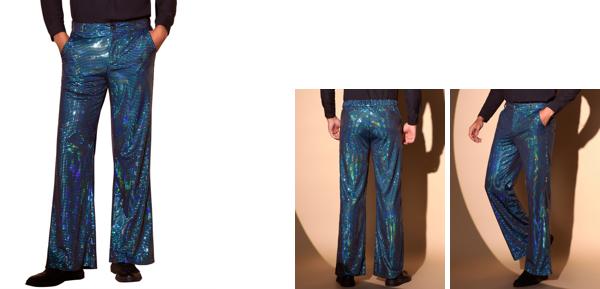 Lars Amadeus メンズ用スパンコールパンツ メタリック ワイドレッグ グリッター ベルボトム フレアパンツ ロングパンツ グリーン XL