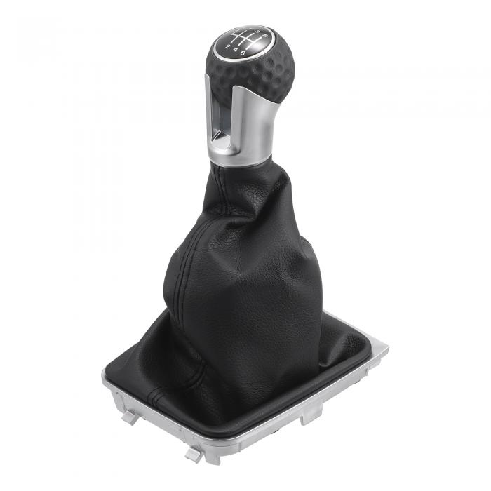 Partuto 6速マニュアルギアシフトノブとダストカバー - カーシフトレバーノブとカバー - VWに対応ゴルフ7 GTI 2013-2017用 フォーレザーブラックシルバートーン - 1個(2)