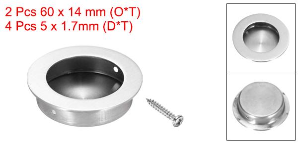 PATIKIL 直径60 mm 丸型埋め込み式ドア取手 2個 304ステンレススチール フィンガープルキャビネットハンドル スライドドアキャビネット引き出し用 シルバー