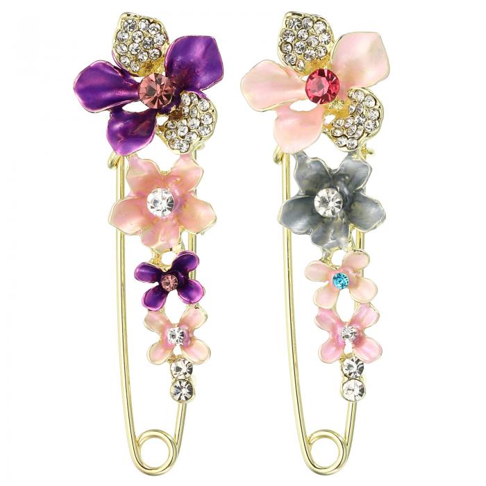 PATIKIL フラワー水晶セーフティーデコレーションピンブローチクリッ プクラ スプピン 女性用セーター ショール カラー ドレス用 2個セット アンチ露出エナメル