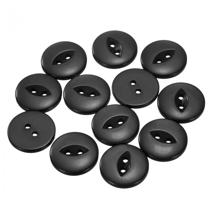 uxcell 12個 32L 黒 ラウンド ボタン 20mm 4/5" 樹脂 2穴 フィッシュアイ クラフト 交換品 クラフト デ..