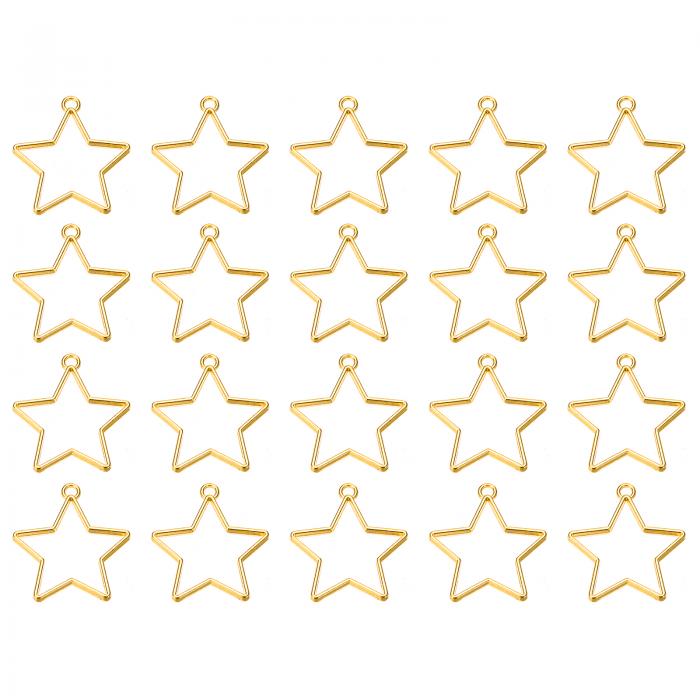 PATIKIL 20個 オープンベゼル ペンタグラムレジンベゼルペンダントスターオープンバックベゼルアロイホローフレーム ゴー ルデン